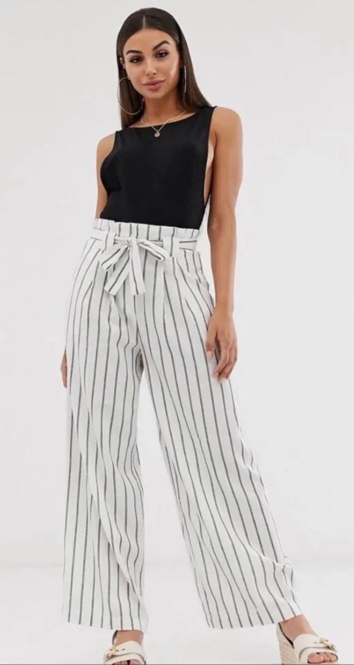 ✨2/$30✨ ASOS Stripe Linen Paperbag Pants Wide Leg High Rise Plus Size 14